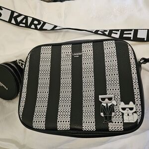 Karl Lagerfeld Black and White Striped Purse